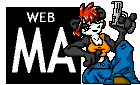 Anthropomorphic Panda Woman sitting down with a gun in her hand, right arm sitting in the middle of a black box that says WEB in small captial letters and MA in huge captial letters